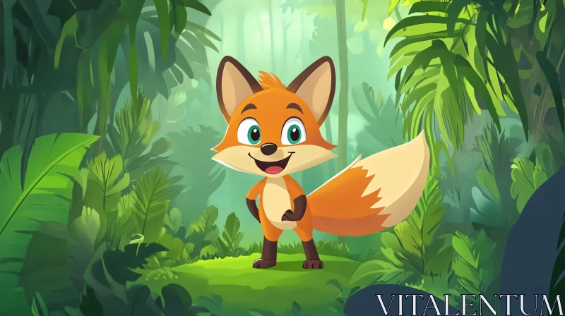 Cartoon Fox in Tropical Forest AI Image