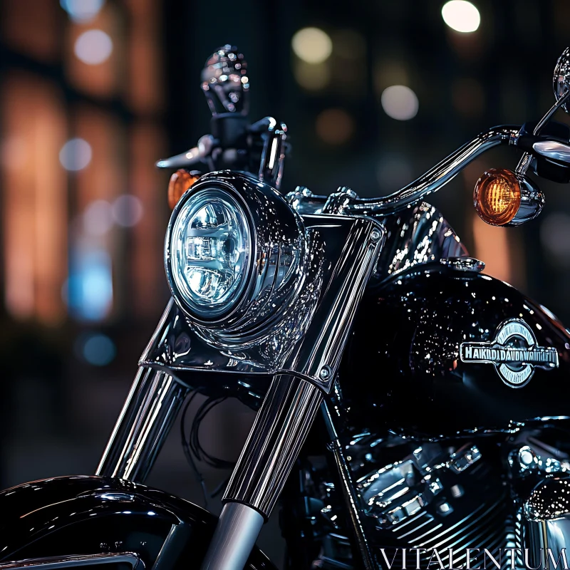 Motorcycle Chrome Details at Night AI Image