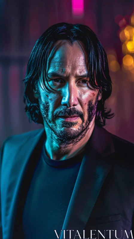 Keanu Reeves Illuminated Portrait AI Image