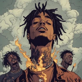 Fiery Portrait of Men with Dreadlocks