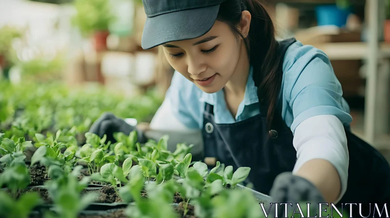 Woman Gardener with Seedlings AI Image