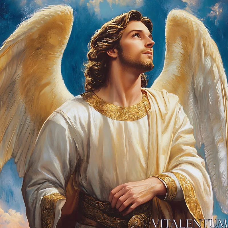 Heavenly Angel with Wings and Sky AI Image