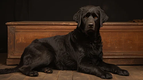 Black Labrador Resting on Wooden Platform - Studio Portraiture