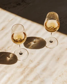 Two Wine Glasses on Marble Table