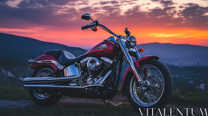 Red Motorcycle at Dusk AI Image