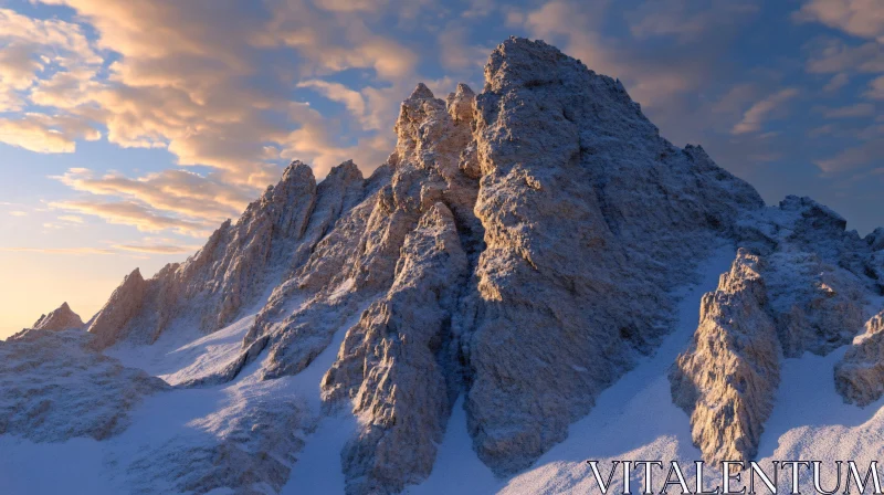 AI ART Golden Morning Light on Snowy Mountains