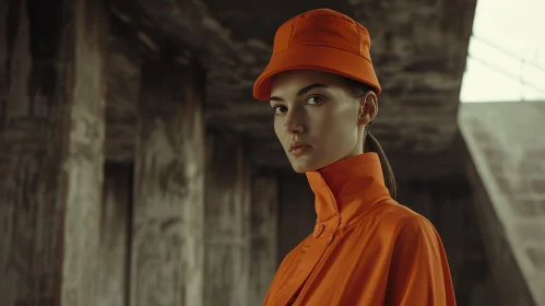 Captivating Portrait of Young Woman in Orange Hat and Coat