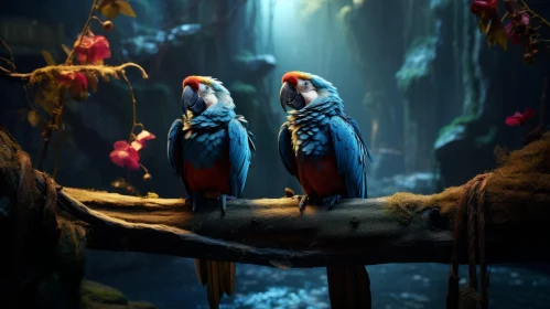 Captivating Scene of Two Blue Parrots in a Lush Forest