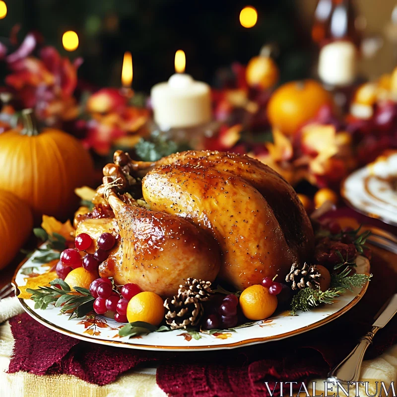 Holiday Turkey Dinner with Festive Decorations AI Image