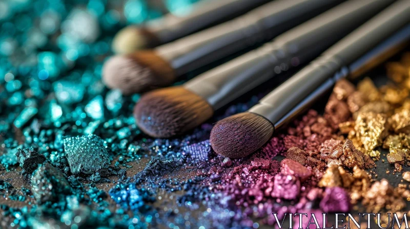 Close-Up Makeup Brush with Vibrant Eyeshadow AI Image