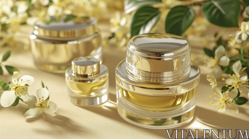 AI ART Luxurious Cosmetic Jars with Golden Caps | Glass/Cocktails