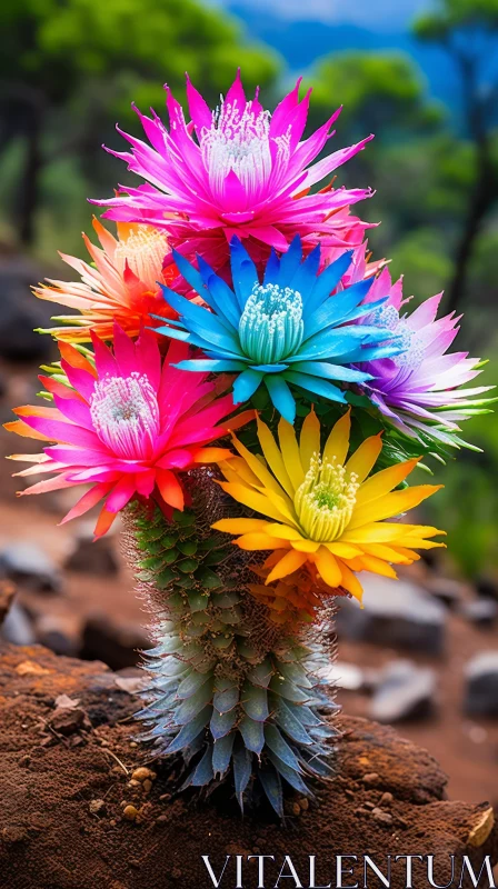 Colorful Blooming Flowers: An Aztec Art Inspired Scene AI Image