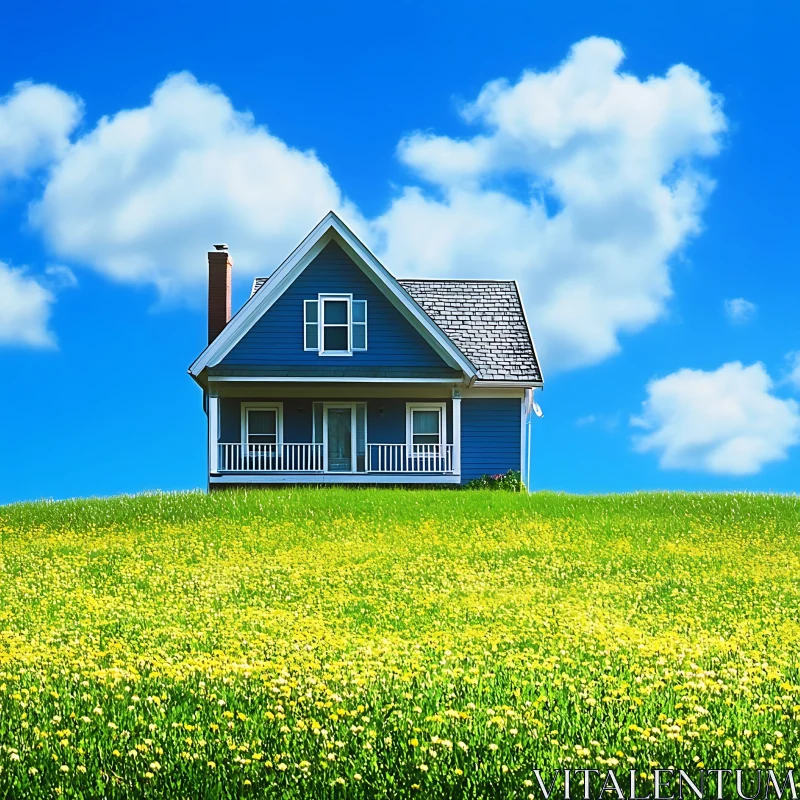 Idyllic Home in a Flower Meadow AI Image