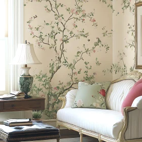 Vintage Interior with Floral Wallpaper and Sofa