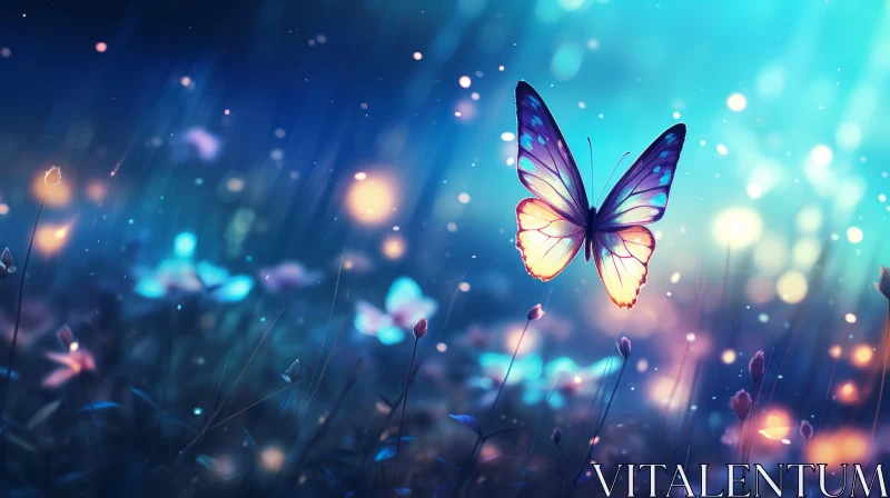 Dreamy Butterfly Amidst Luminous Flora AI Image