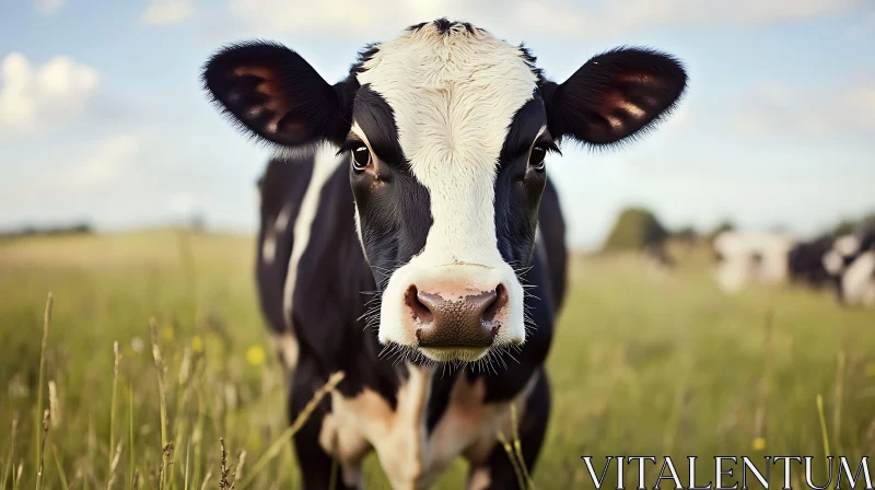 Black and White Cow in Meadow AI Image