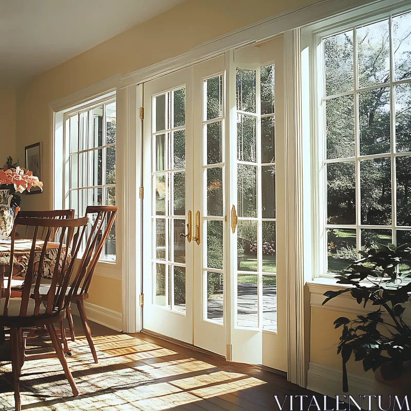 AI ART Sunlit Dining Room with Garden View