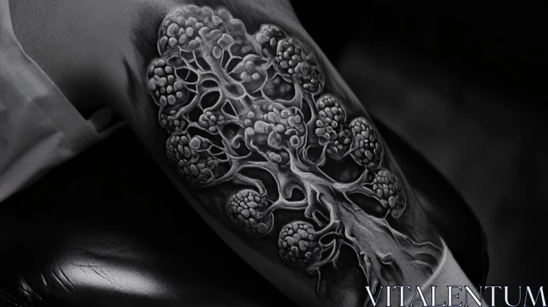 Detailed Tree Tattoo in Black and White AI Image