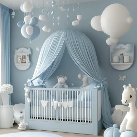 Pastel Blue Nursery with Crib Canopy