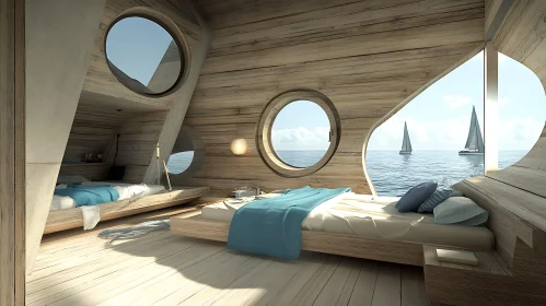 Coastal Bedroom with Sailboat View