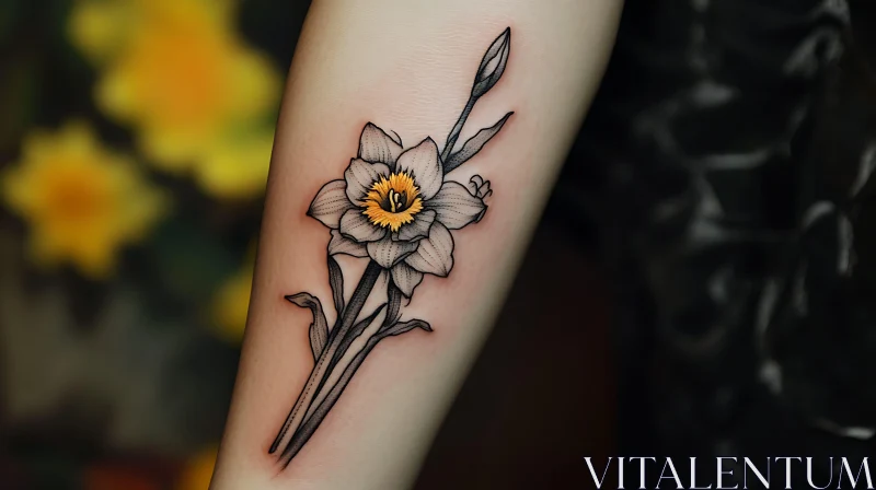 Intricate Daffodil Tattoo Design AI Image