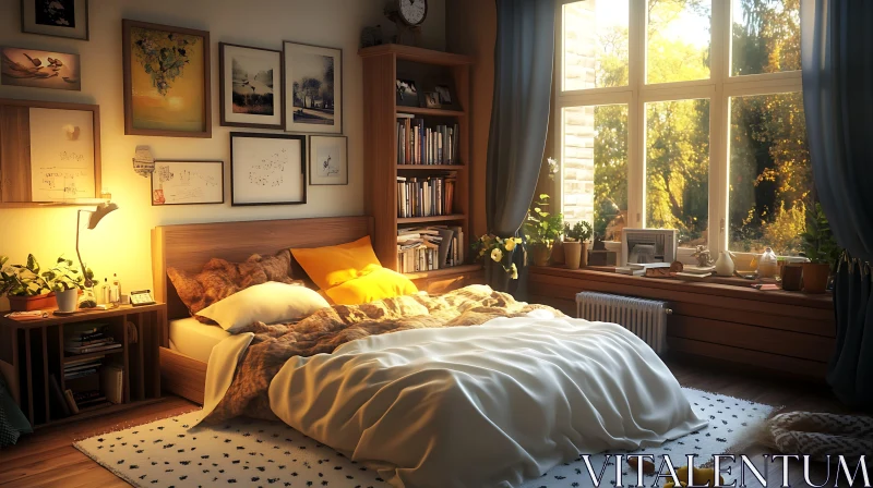 Sunlit Bedroom: A Cozy Interior Scene AI Image