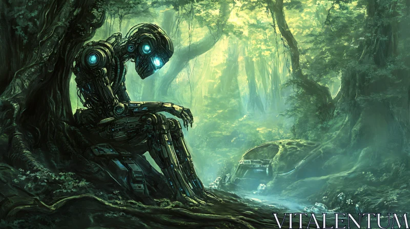 Mechanical Being in the Woods AI Image