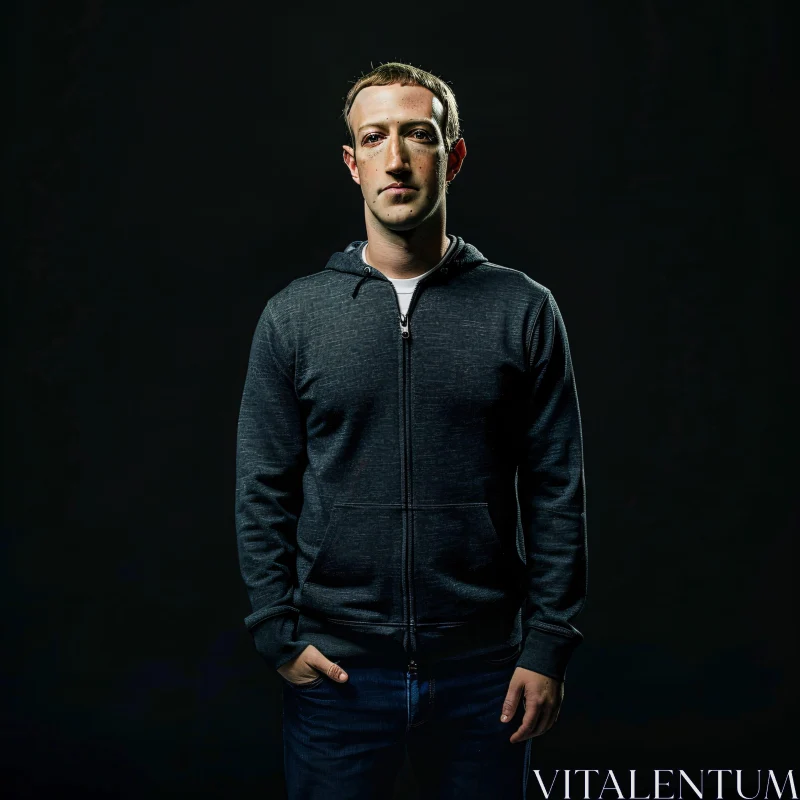 Mark Zuckerberg in Dark Casual Attire AI Image