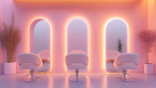 Soft Pink Salon with Illuminated Mirrors