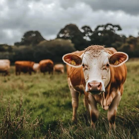 Brown Cow in Grassy Field