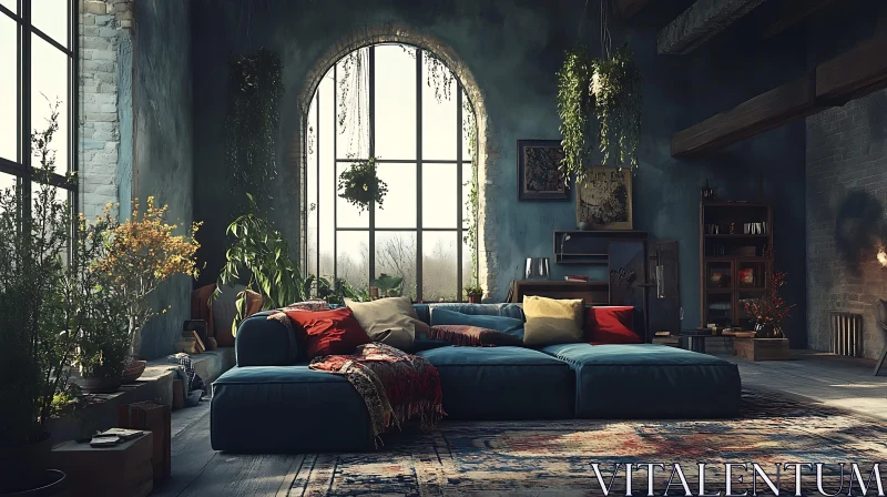 Comfortable Home Interior with Plants AI Image