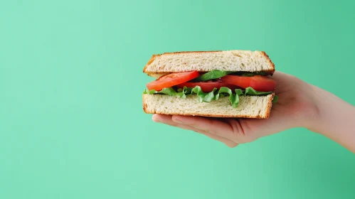 Handheld Fresh Vegetable Sandwich with Green Background