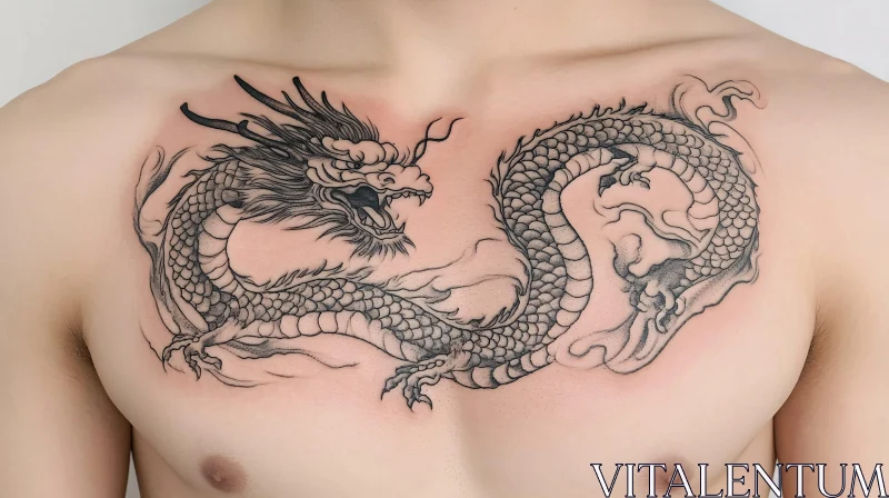 Intricate Black Ink Dragon Tattoo AI Image