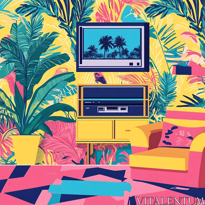 AI ART Vintage Tropical Room Scene