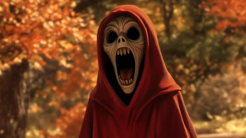 Skeletal Hooded Figure Screaming in the Woods