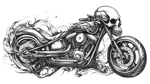 Monochrome Motorcycle Skull Rider Artwork