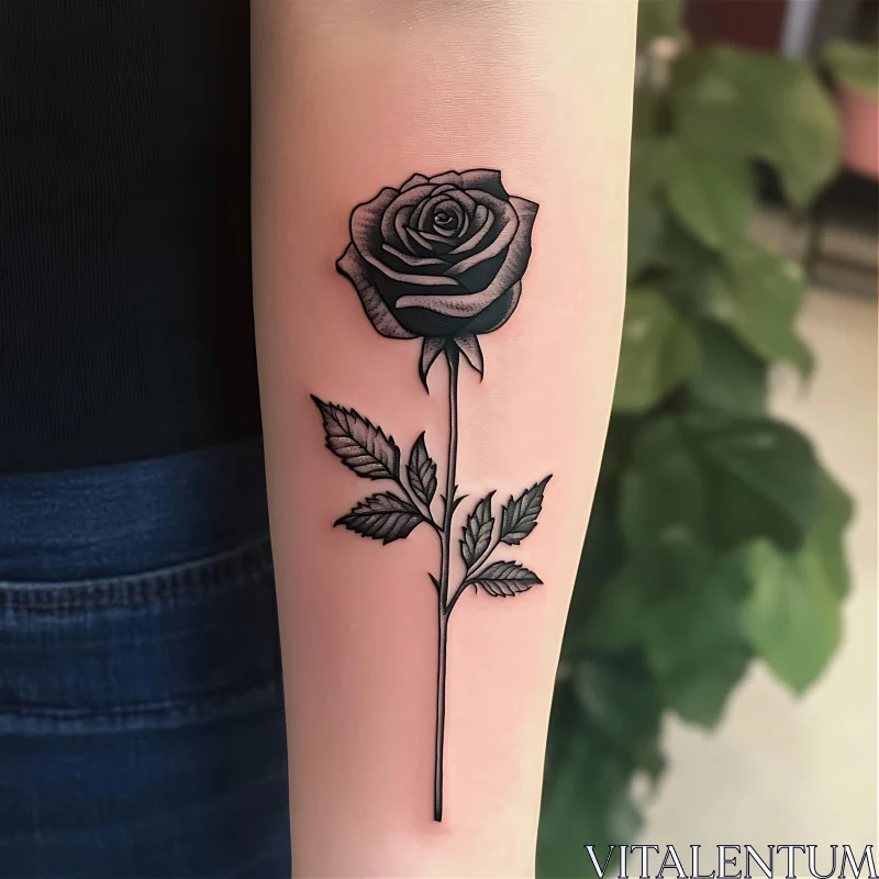 Intricate Black Rose Forearm Tattoo AI Image