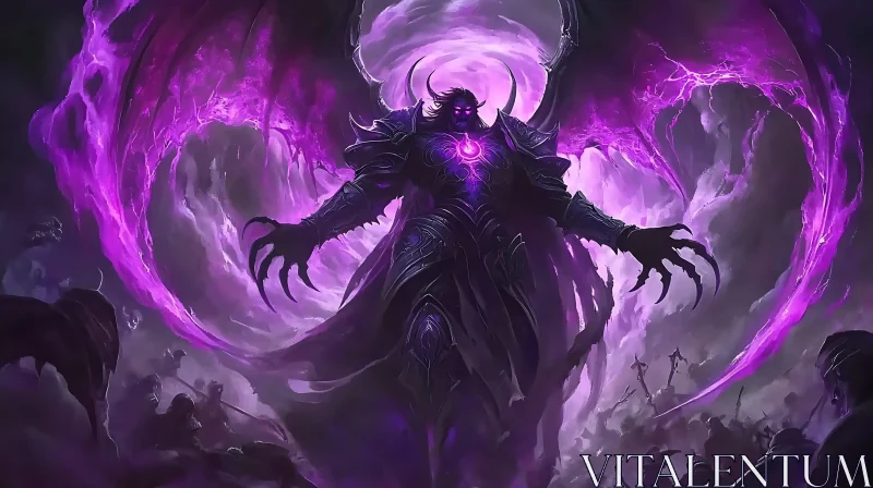 Dark Demon Warrior with Purple Vortex AI Image