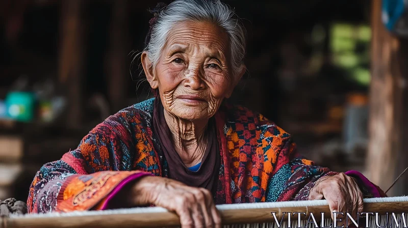 Elderly Woman Portrait with Traditional Weaving AI Image