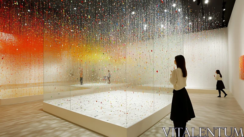 Colorful Suspended Particles Installation in Contemporary Art Gallery AI Image