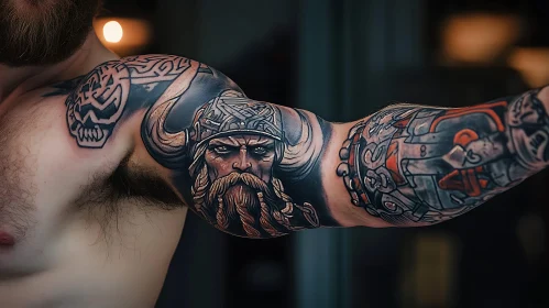 Nordic Warrior Arm Tattoo Design