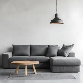 Modern Gray Sofa with Wooden Table