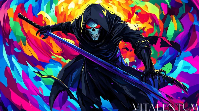 Colorful Grim Reaper with Sword AI Image