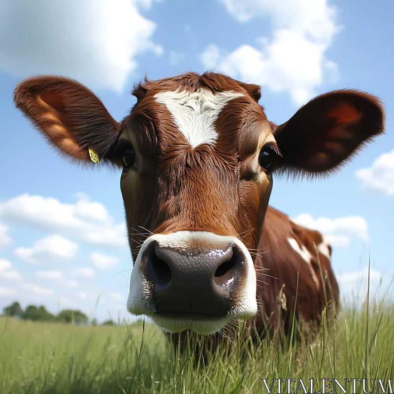 Brown Cow in Green Pasture AI Image