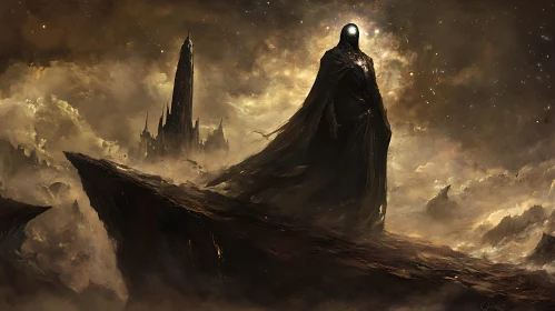 Mysterious Figure in Fantasy Landscape