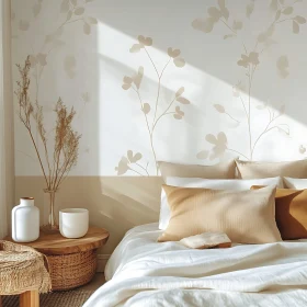 Neutral Bedroom with Floral Wallpaper Design