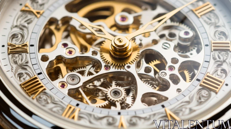 AI ART Intricate Mechanical Watch - A Study in Silver and Gold