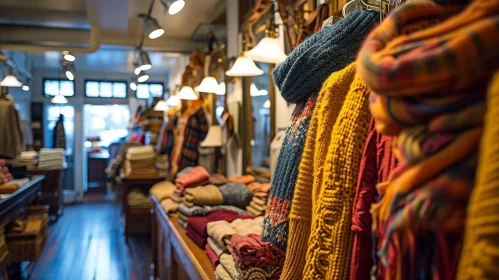 Warm and Inviting Clothing Store with Sweaters and Scarves