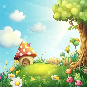 Cartoon Landscape with Mushroom Home