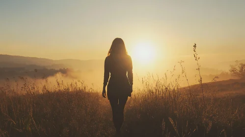 Sunset Serenity: Silhouette in a Field